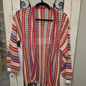 Trending Colorful Striped Open-Front Cardigan